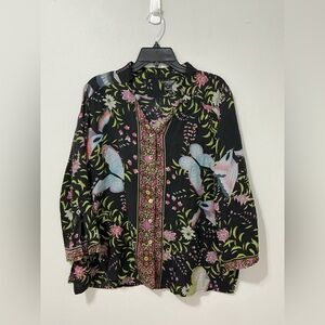 Citron Santa Monica 100% Silk Asian Inspired Blouse Size 0X